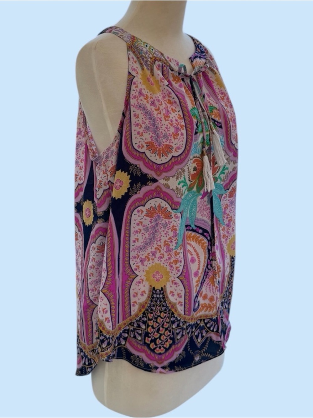 Rose + Olive Multi-Color Paisley Floral Print Sleeveless Blouse Women’s XL or L - Picture 2 of 8